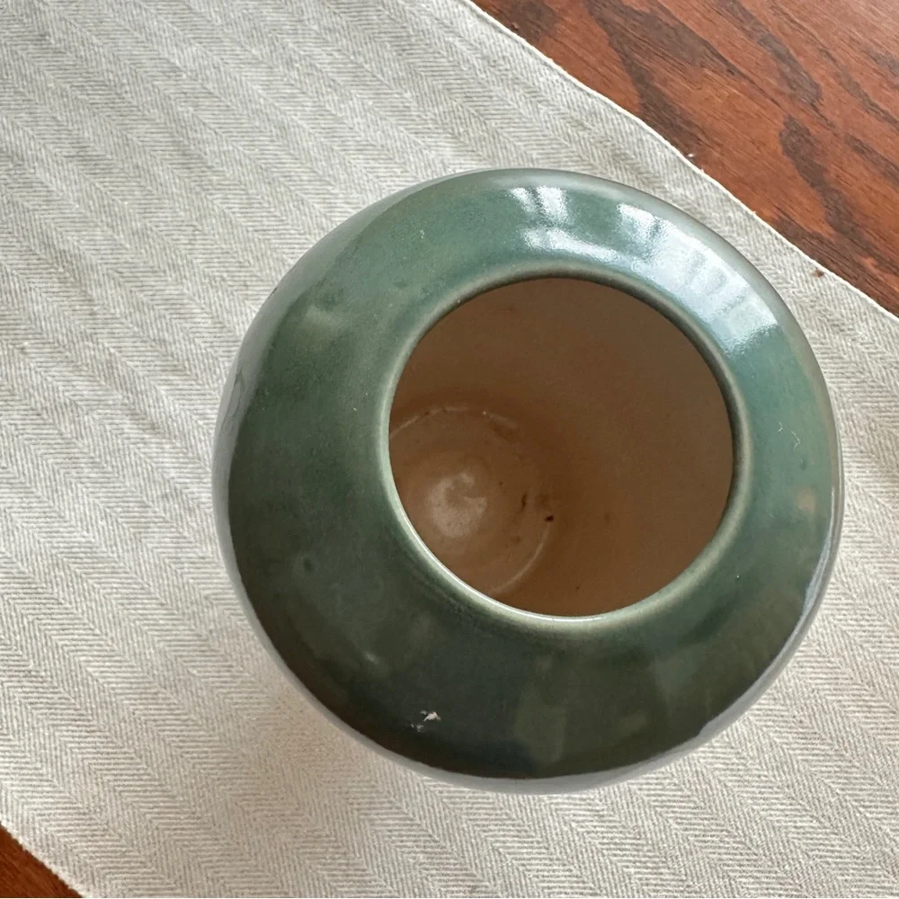 Vintage hand painted green floral vase